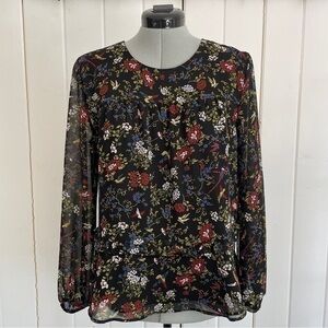 Madewell Sheer-Sleeve Ruffle Peplum Top in Finch Floral